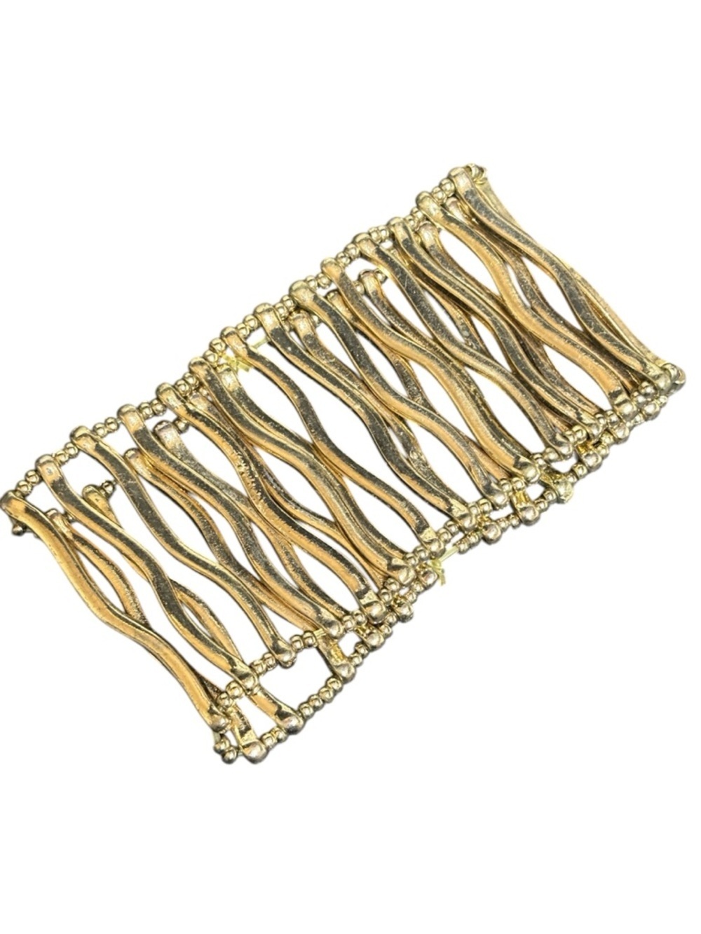LONG GOLD BRUTALIST Sculptural Link RUNWAY WILD STRETCH CUFF BRACELET